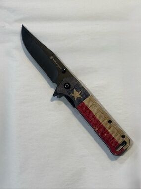 Pocket Folding Knife with Texas Flag Handle - Red, Blue, Tan